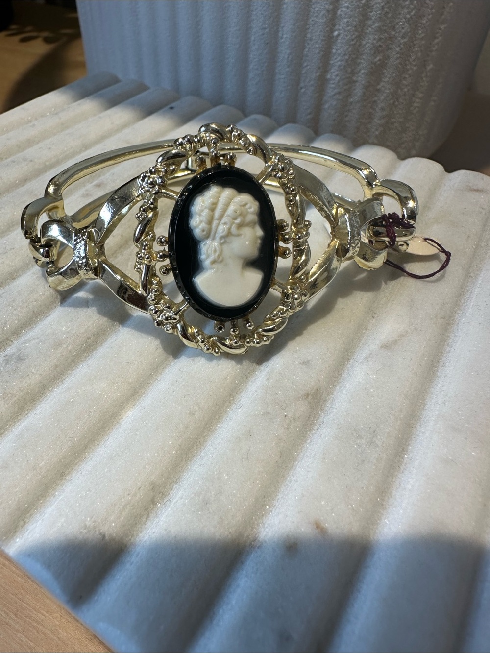 Vintage Gold-Tone Cameo Profile Cuff Bracelet - Black & White